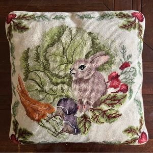 Vintage Steinwinder 14” Pillow Needlepoint Bunny Rabbit In Garden
